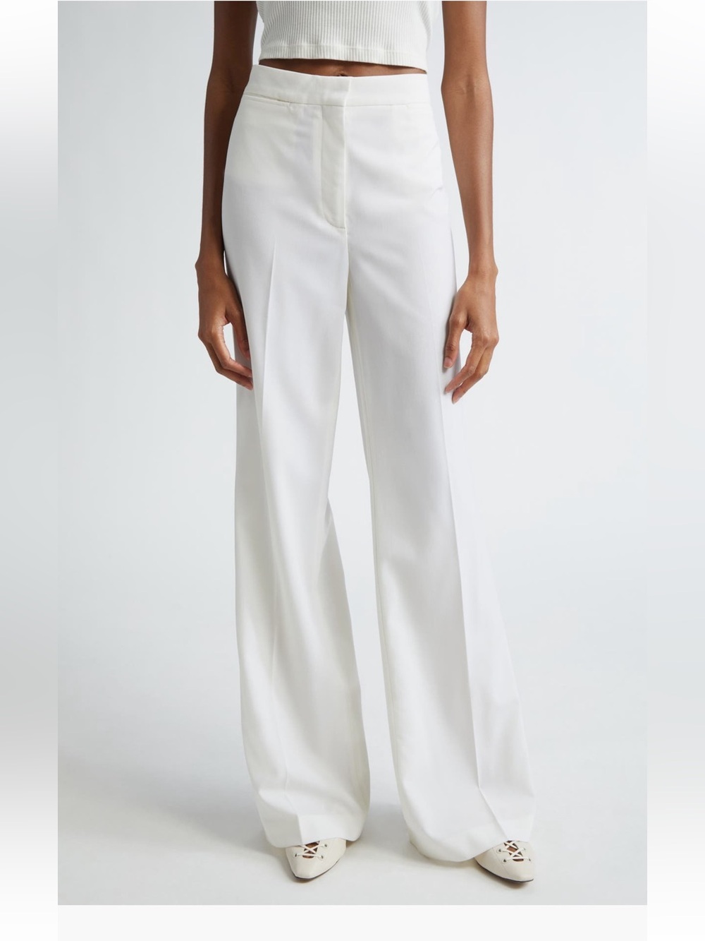Stella McCartney Iconic Stretch Wool Flare Leg Pants Cream size 8 US 42 IT NWT